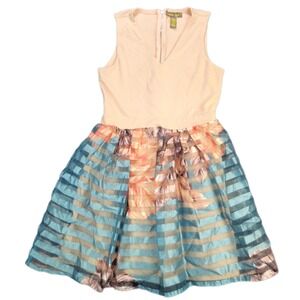 Brat Star Dress Girls Size Large Pink Floral Striped Sleeveless Lined Church